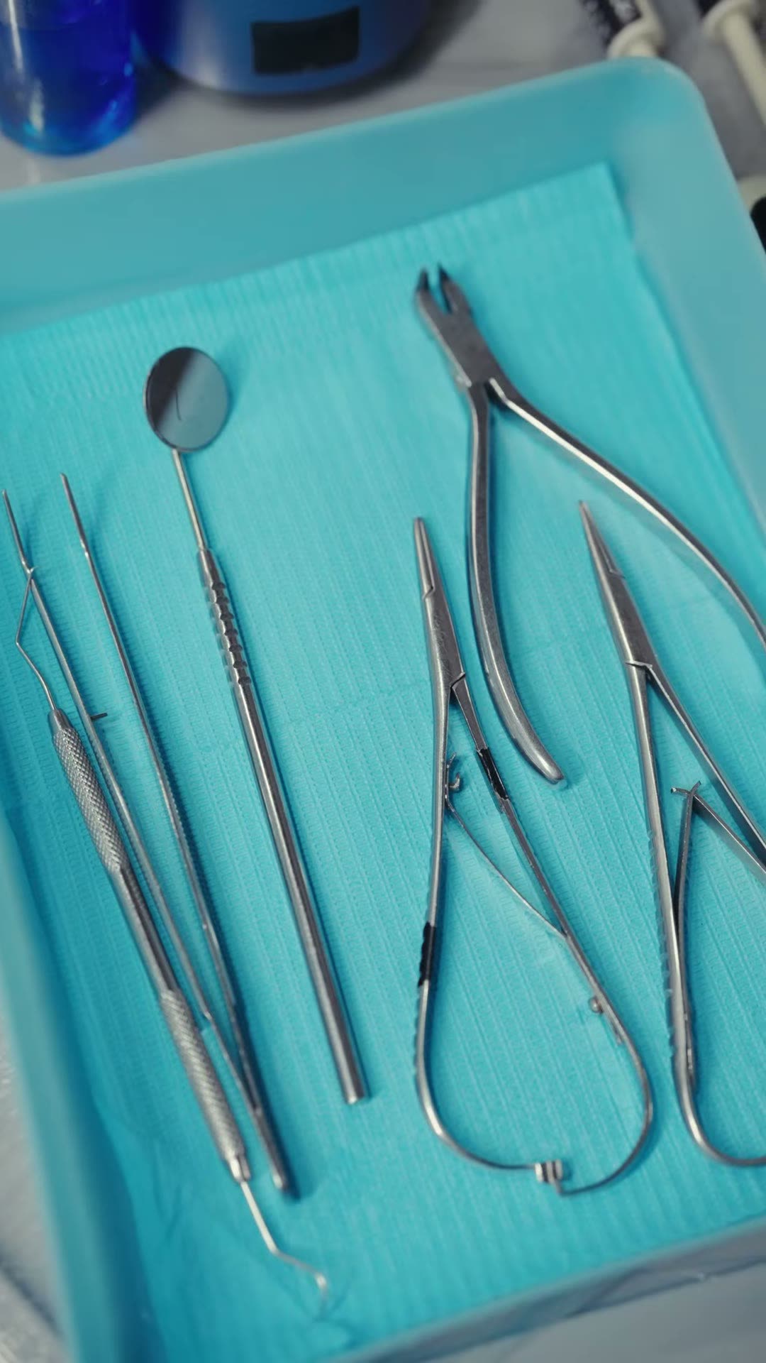 Sterile dental instrument tray laid out for a procedure
